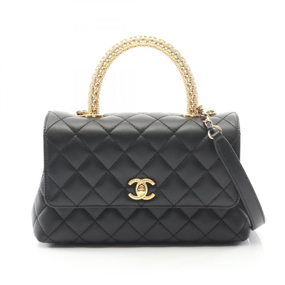 Chanel Coco Handle Flap Matelasse Handbag Lambskin Leather Black
